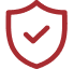 A red shield icon with a check mark in the center. The shield represents protection or security, and the check mark signifies approval or that something is correct and secure.