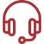 A red icon of a headset with an attached microphone, typically representing customer support or communication services.