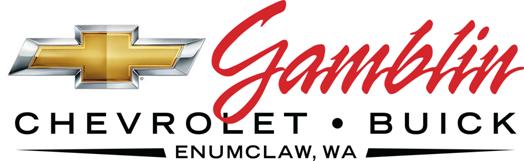 Logo featuring a Chevrolet emblem on the left and the words "Gamblin" in red cursive above "CHEVROLET • BUICK" in black capital letters. Below is "Enumclaw, WA" in smaller black capital letters.