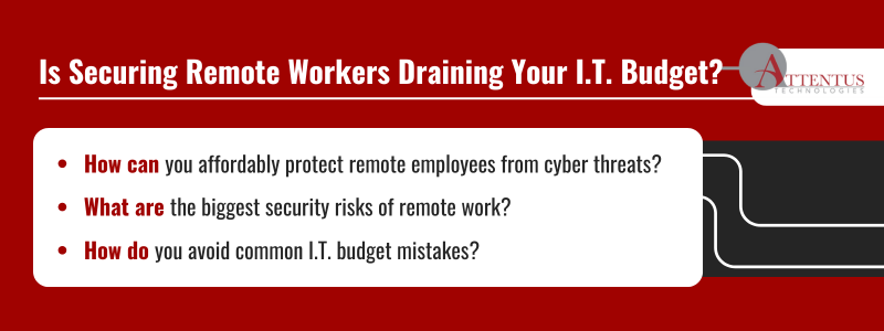 Key  Takeaways:

How can you affordably protect remote employees from cyber threats?
What are the biggest security risks of remote work?
How do you avoid common I.T. budget mistakes?