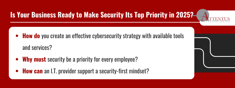 Key Takeaways: How do you create an effective cybersecurity strategy with available tools and services? Why must security be a priority for every employee? How can an I.T. provider support a security-first mindset? 