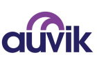 Auvik logo featuring the word "Auvik" in bold purple and dark blue letters. The letter "u" is stylized with a purple arch, forming a semi-circle above it. The background is plain white.