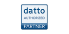 A square-shaped logo with a light blue background. The top part of the logo has the word "datto" in lowercase dark blue text. Below it, the word "AUTHORIZED" is written in all caps and light blue text. At the bottom, the word "PARTNER" is in white text on a dark blue background.