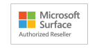 The image shows a logo for a Microsoft Surface Authorized Reseller. It includes the colorful Microsoft Windows logo with four squares in red, green, blue, and yellow, and the text "Microsoft Surface Authorized Reseller" in gray to the right of the logo.